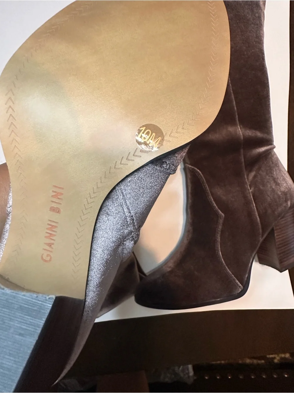 Gianni Bini Women's Tall Velvet Block Heel Boots in Brown